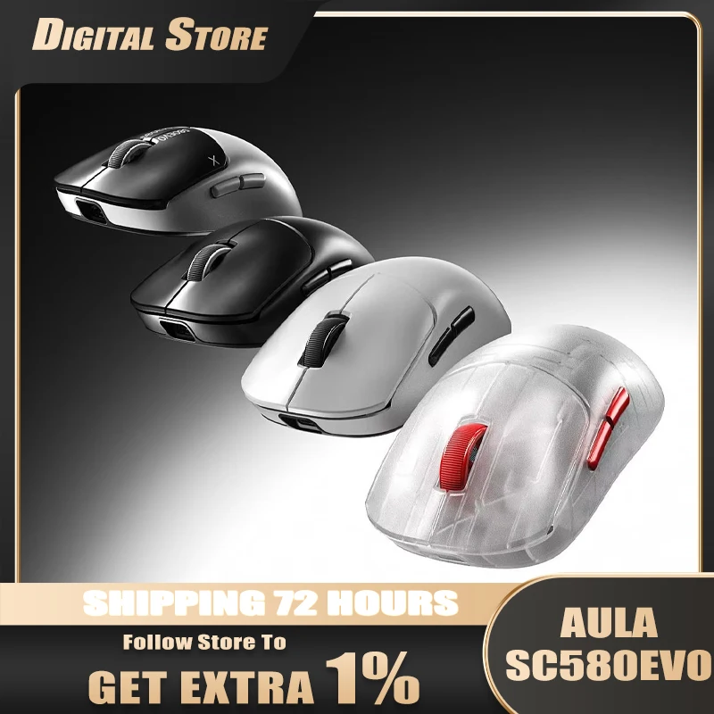 AULA SC580 EVO Wireless Gaming Mouse, Dual 8K Polling Rate Tri-Mode BT2.4G,20000DPI AL530 Sensor 60g Lightweight Esports Mouse