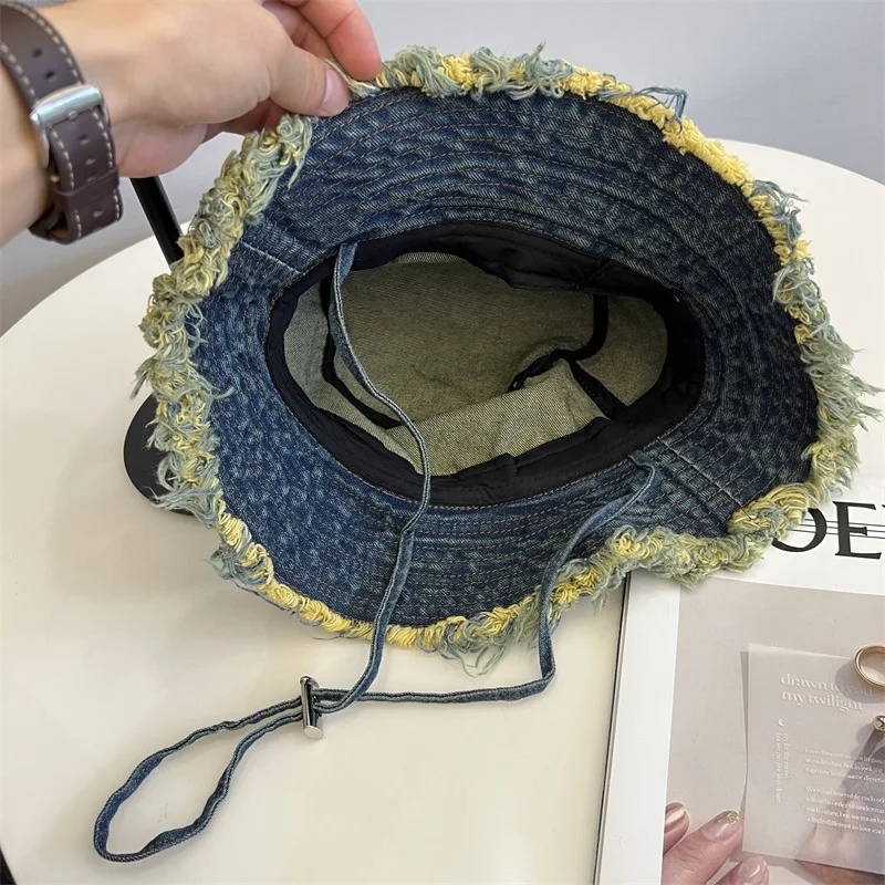 2025 الخام حافة غسلها الدينيم قبعة بحافة للجنسين الأزواج في الهواء الطلق قبعة الشمس قابل للتعديل الرباط الخارجي حماية من الأشعة فوق البنفسجية العصرية