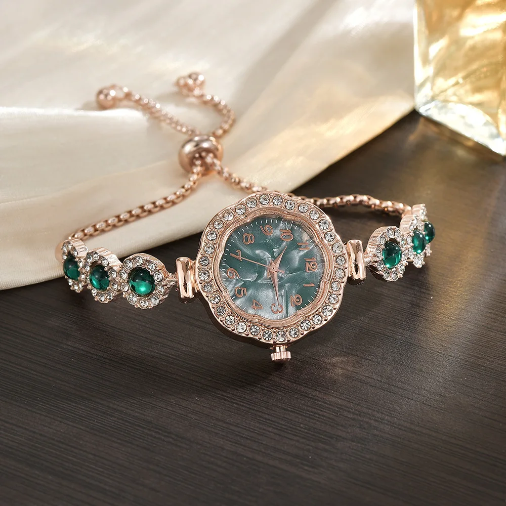 Women Lazy Pull Bracelet Watch Rhinestone Sunflower Dial Slim Strap Digital Face High‑Appearance Fashion Ladies Wrist Watch