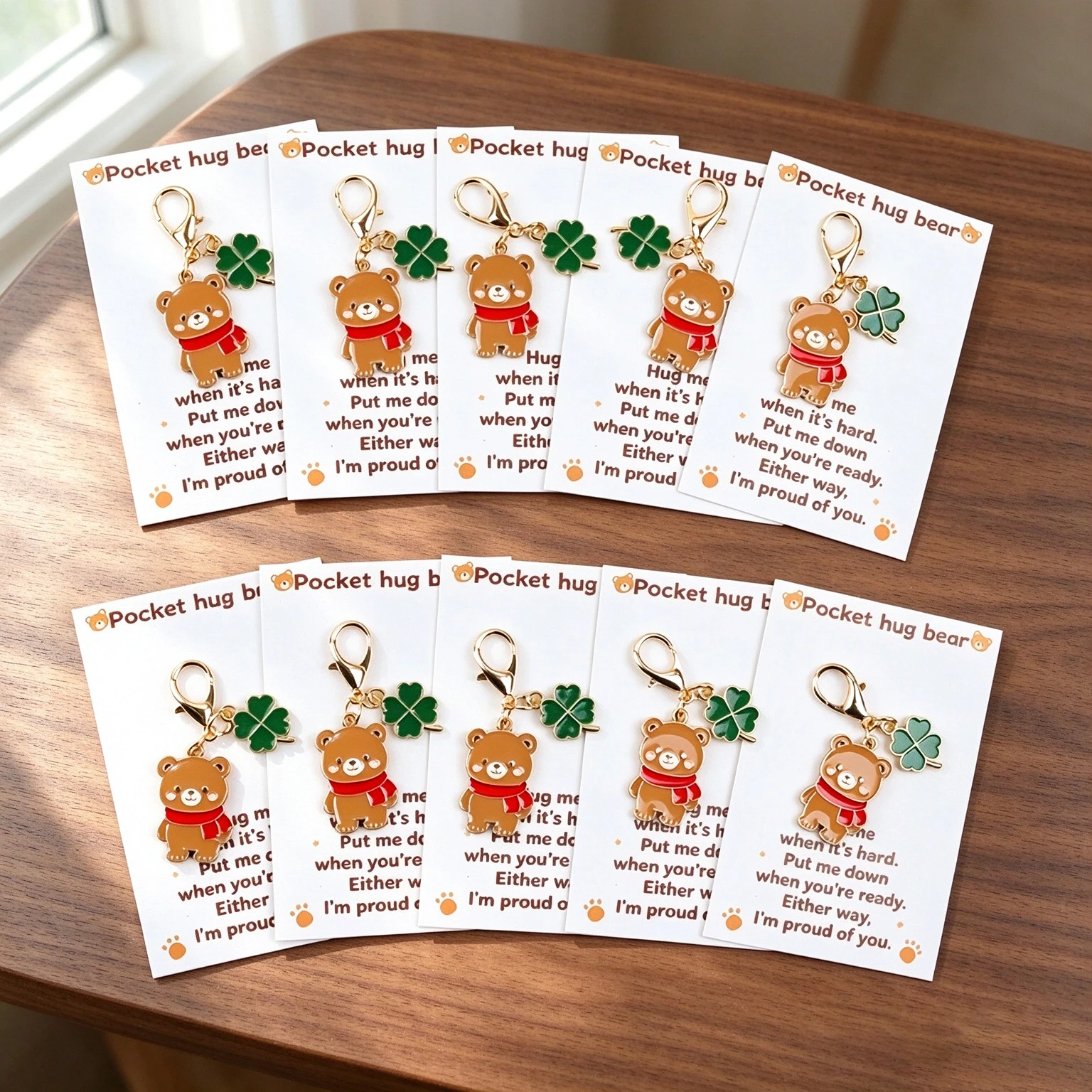 5 Pieces/10 Pieces of Cute Bear Four-Leaf Clover Keychains, with Accompanying Motivational Cards, Good Luck Gifts for Family and Friends, Perfect Christmas Souvenirs, Christmas Decoration Gifts, Holiday Universal Gifts, Lucky Bear Gifts, Backpack Charms.