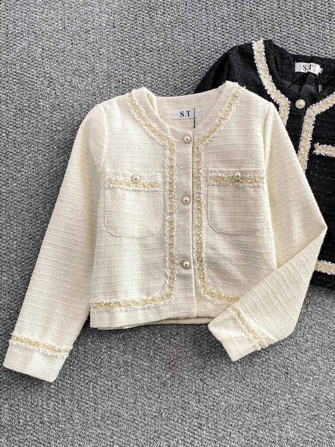 

Женское твидовое пальто Ele ort с жемчужными пуговицами, облегающее круглое пальто Ne Top, роскошная модная рабочая одежда, прямое тело, ав