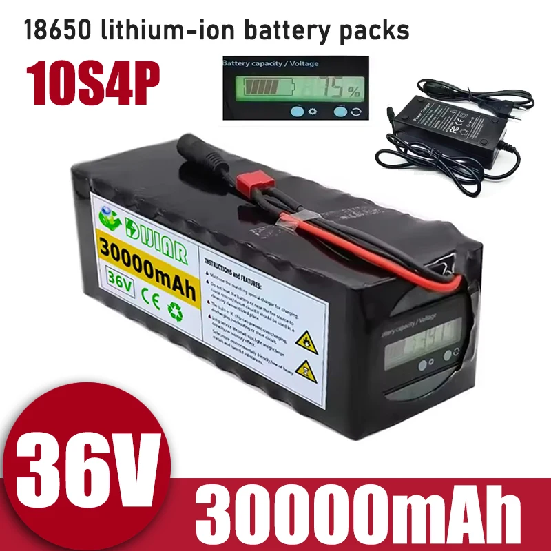 36V 10S4P 30Ah battery pack 1000W high-power battery 42V 30000mAh Ebike electric bicycle BMS capacity indicator light+charger