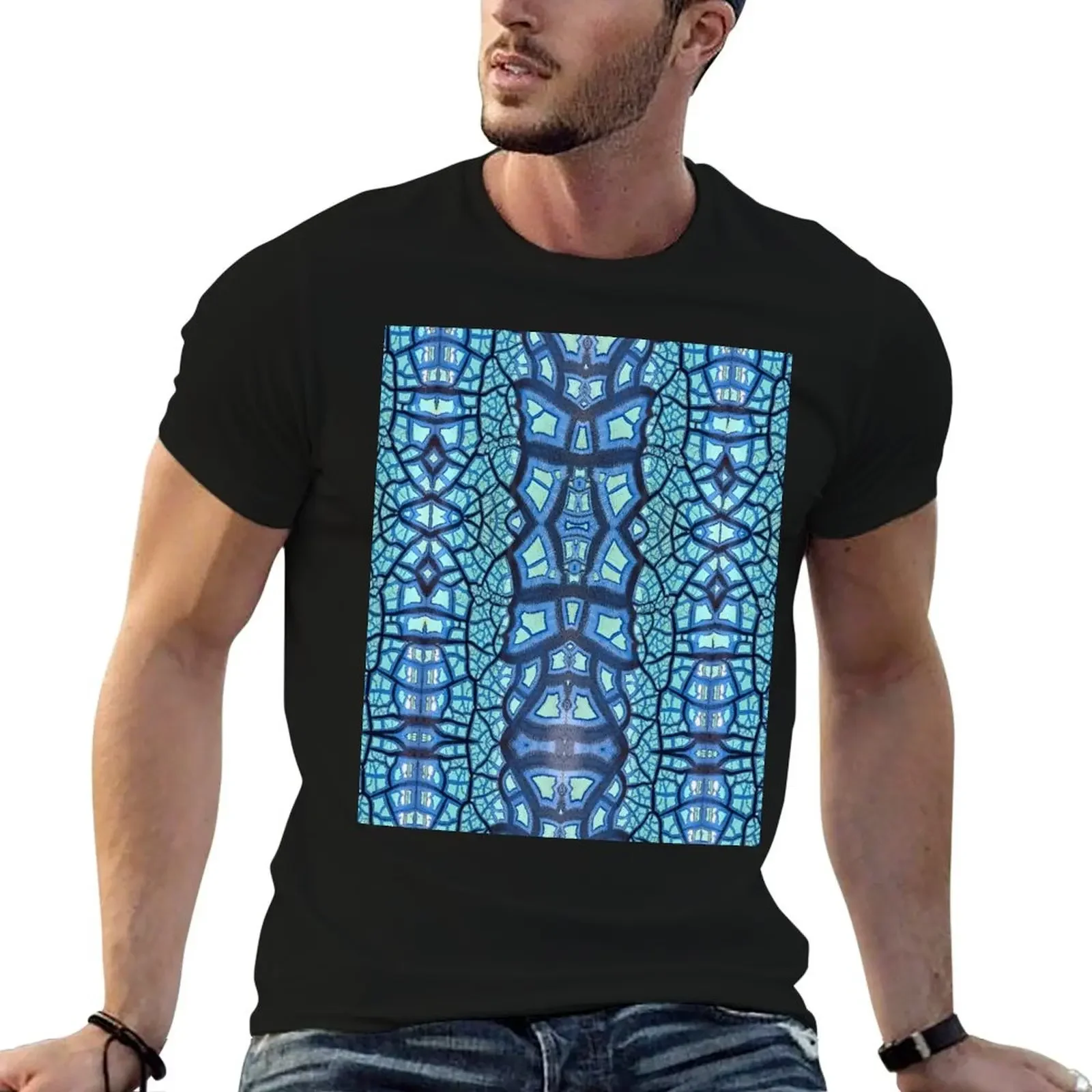 

Peeling Paint Mandala-style Mosaic Pattern - Blue Jade - Vicki Hadfield T-Shirt sports fans men t shirts high quality