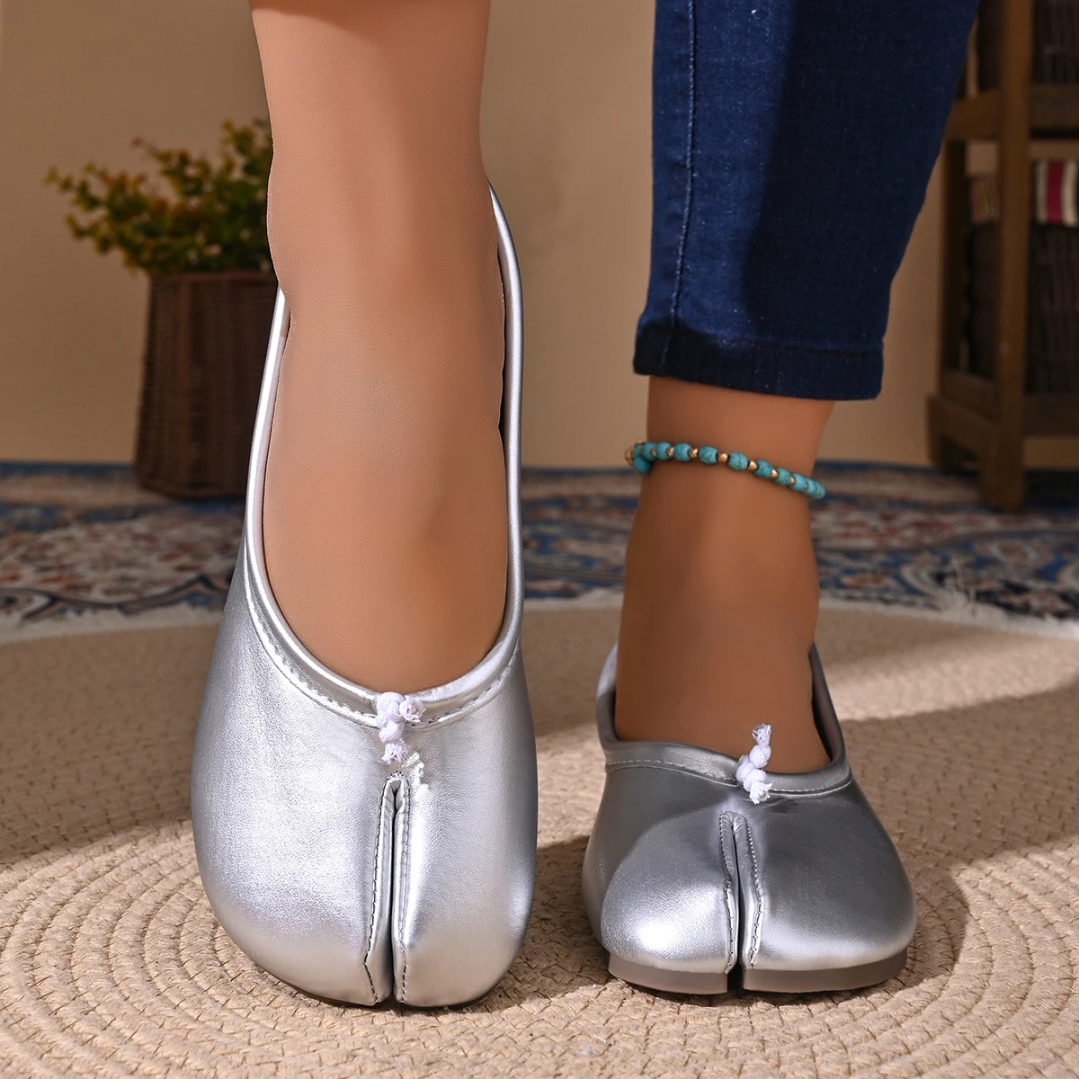 Damen Leder-Zehentrenner-Loafer Flache Bequeme Slip-On Atmungsaktive Freizeitschuhe ​ Größe 35-42 – Detail 8