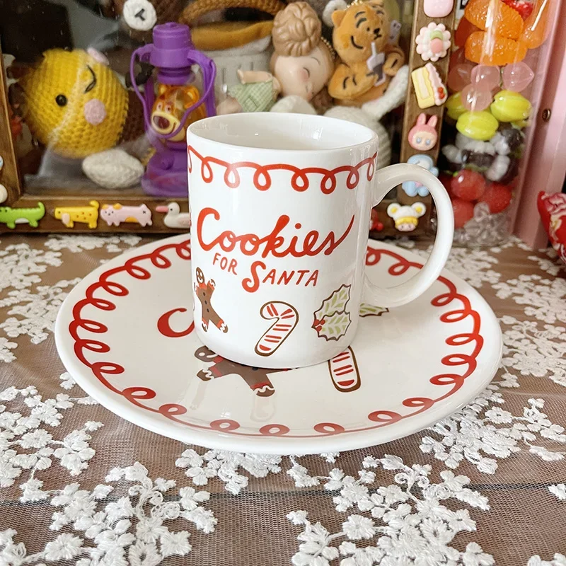 2025 New Christmas Cute Gingerbread Man Ceramic Plate Dessert Plate Coffee Cup Water Cup Set New Year Gift Limit