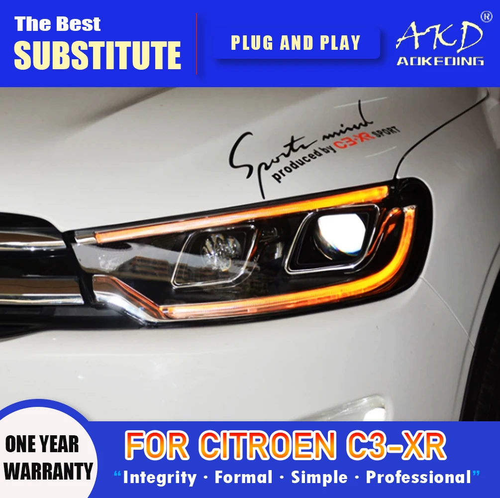 

AKD Head Lamp for Citroen C3-XR LED Headlight 2015-2017 Headlights C3-XR DRL Turn Signal High Beam Angel Eye Projector Lens