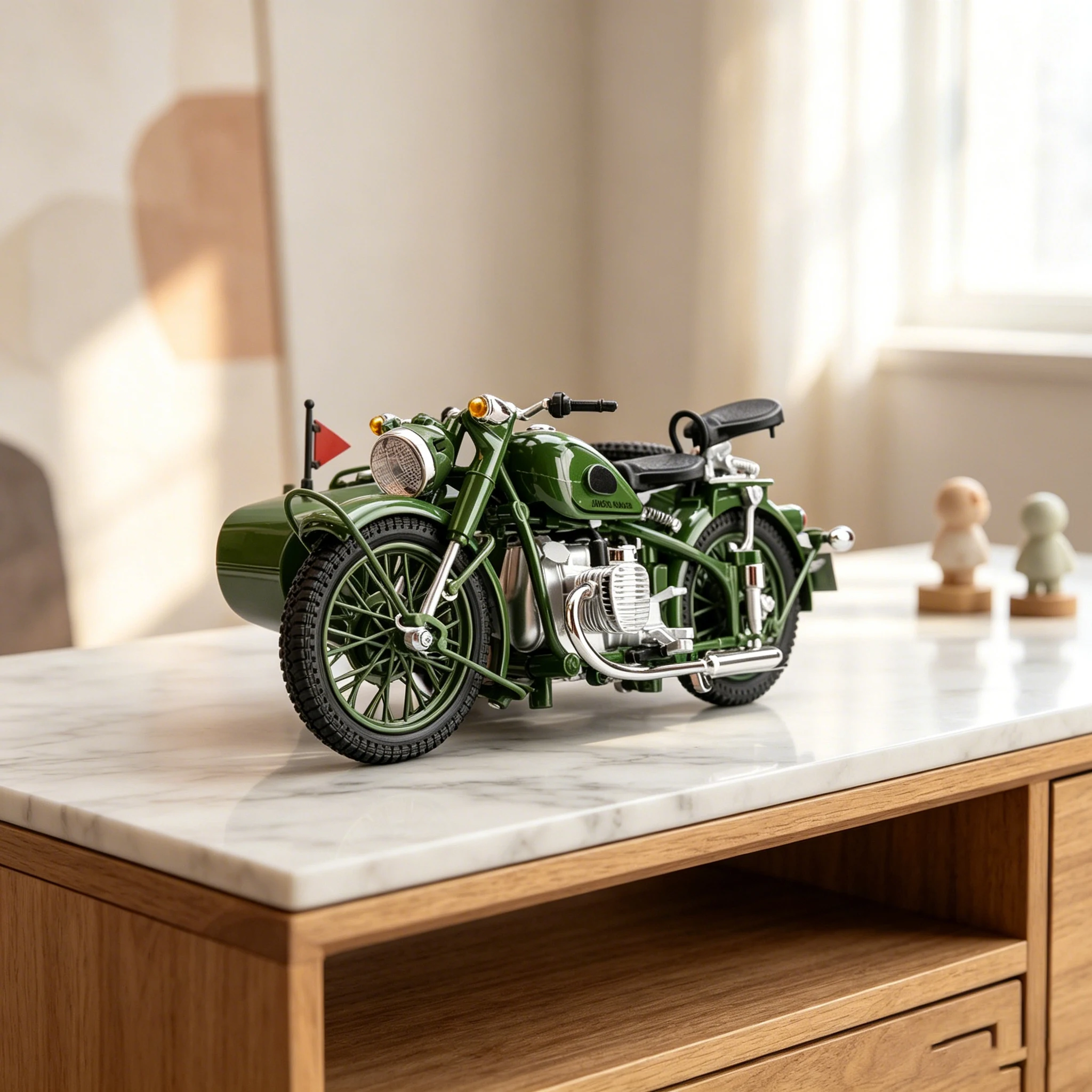 

1/10 alloy die-cast 750 tricycle model, retro motorcycle toys, simulated military enthusiasts collection ornaments gifts