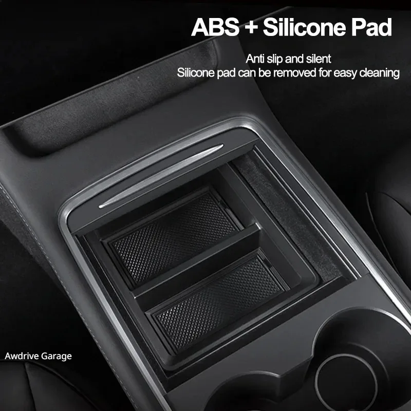 For Tesla Model 3/Y/3 Highland Model Y Juniper 2025+ Central Control Storage Box Organizer Tray Armrest Cubby Drawer Accessories view 4