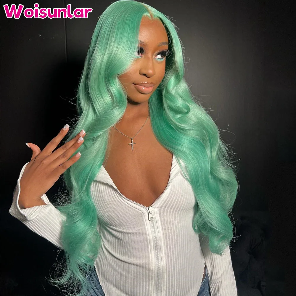 Light Green 13X6 Body Wave Lace Front Wigs human Hair 13x4 Lace Front Wigs Hair PrePlucke Transparent Lace Human Hair Wigs 100%