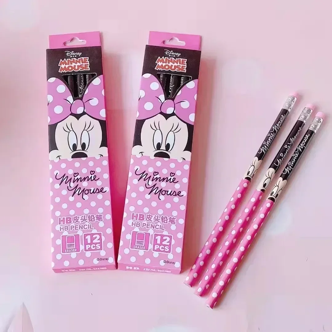 New Disney HB Pencil with Eraser Cartoon Mickey Minnie Stitch Princess Painting Pencil Learning Stationery Kids Student Gift