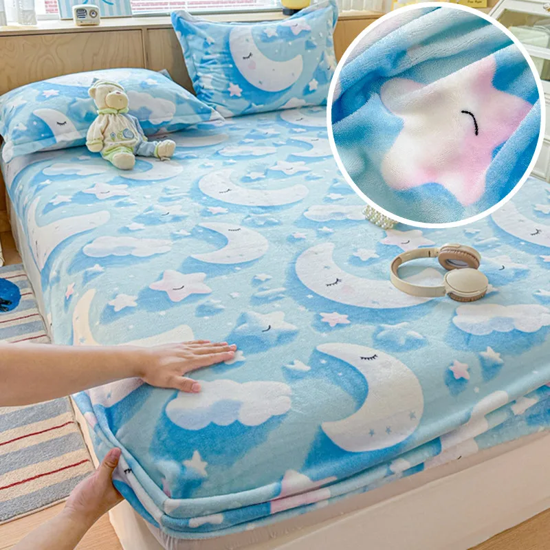 Skin-friendly Velvet Fitted Sheet Cartoon Style Bedsheet Winter Bed Cover Home Bed Linen couvre lit (Pillowcase Need Order)