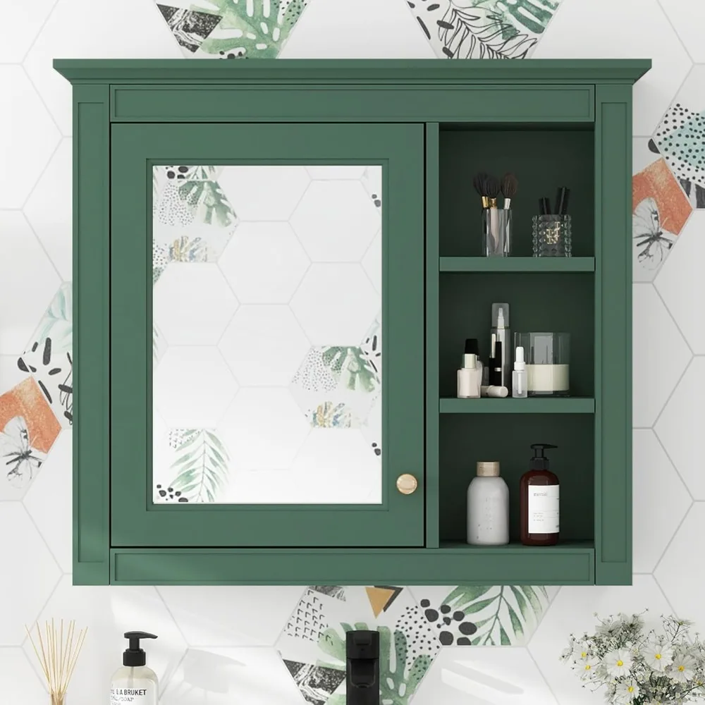 

Bathroom Medicine Cabinet with Mirror, 30 x 28 Wall Mounted Medicine Cabinet with Single Door and Shelves, Over The Toilet