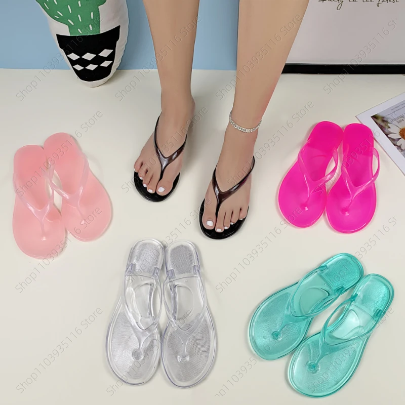 

2025 Women's Crystal Flip Flops Slippers Outdoor Beach Anti-slip Slipper Summer Girls Fashion New Transparent Flat Sandals