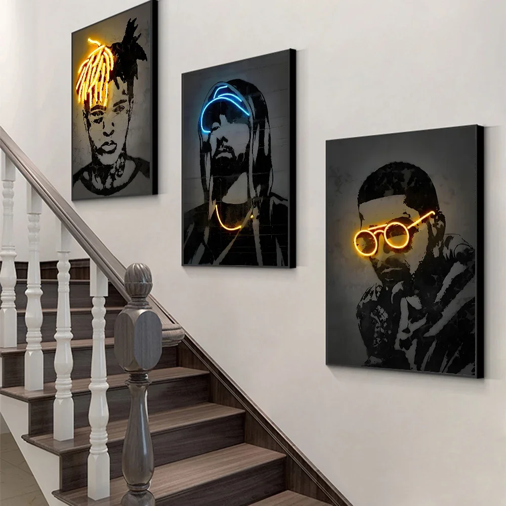 Fashion Pop Hiphop Rapper Neon Style Wall Art Poster Kanye Home Room Collection Decoration Painting Mural Picture Print Artwork