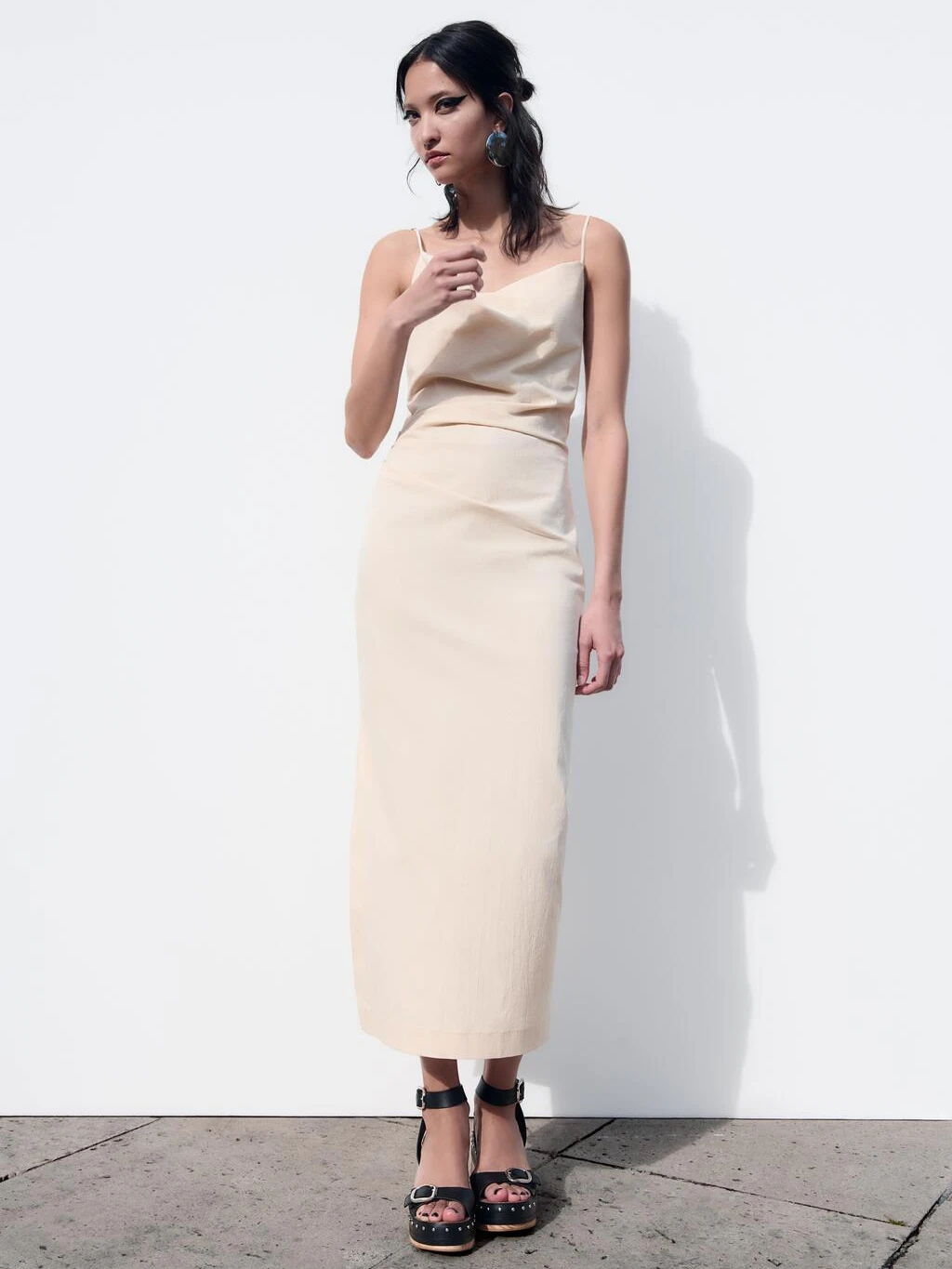 

Sexy Slit Midi Strapl Dr Women's New Folded Decoration Open Split Slimming Dr Summer Casual V-ne H-pe Dr