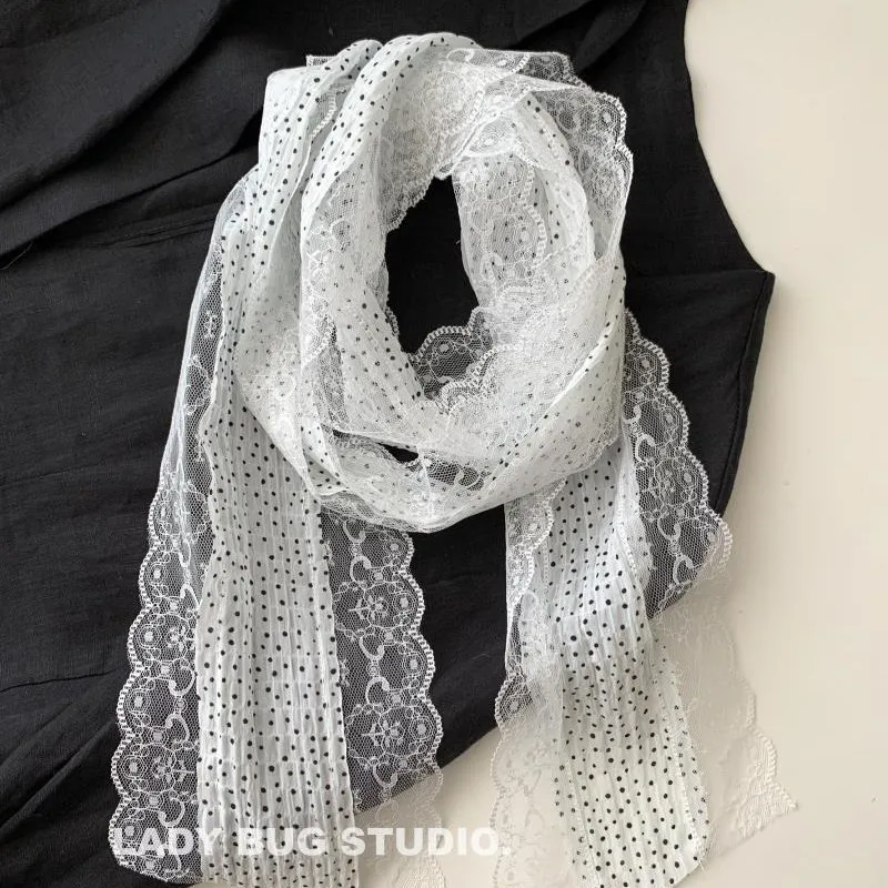 French Retro Long Stripe Polka Dot Scarf Lace Ribbon Choker Korean Ins Headband Hair Scarf Choker Necklace Hair Tying Accessory view 3