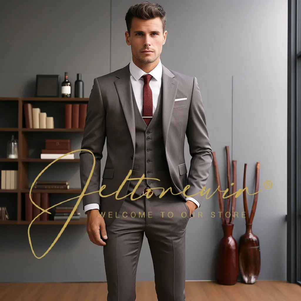 

High-end Brand Classic Blue or Gray Men's Casual Business Suit Retro Official Suit Groom Wedding Dress Jacket Vest Pants