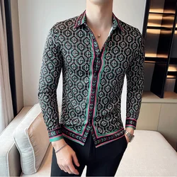 Camicie da uomo di lusso Abito moda a righe stampato manica lunga Chemise Homme De Luxe Camicetta sociale slim fit stile britannico da uomo 4XL