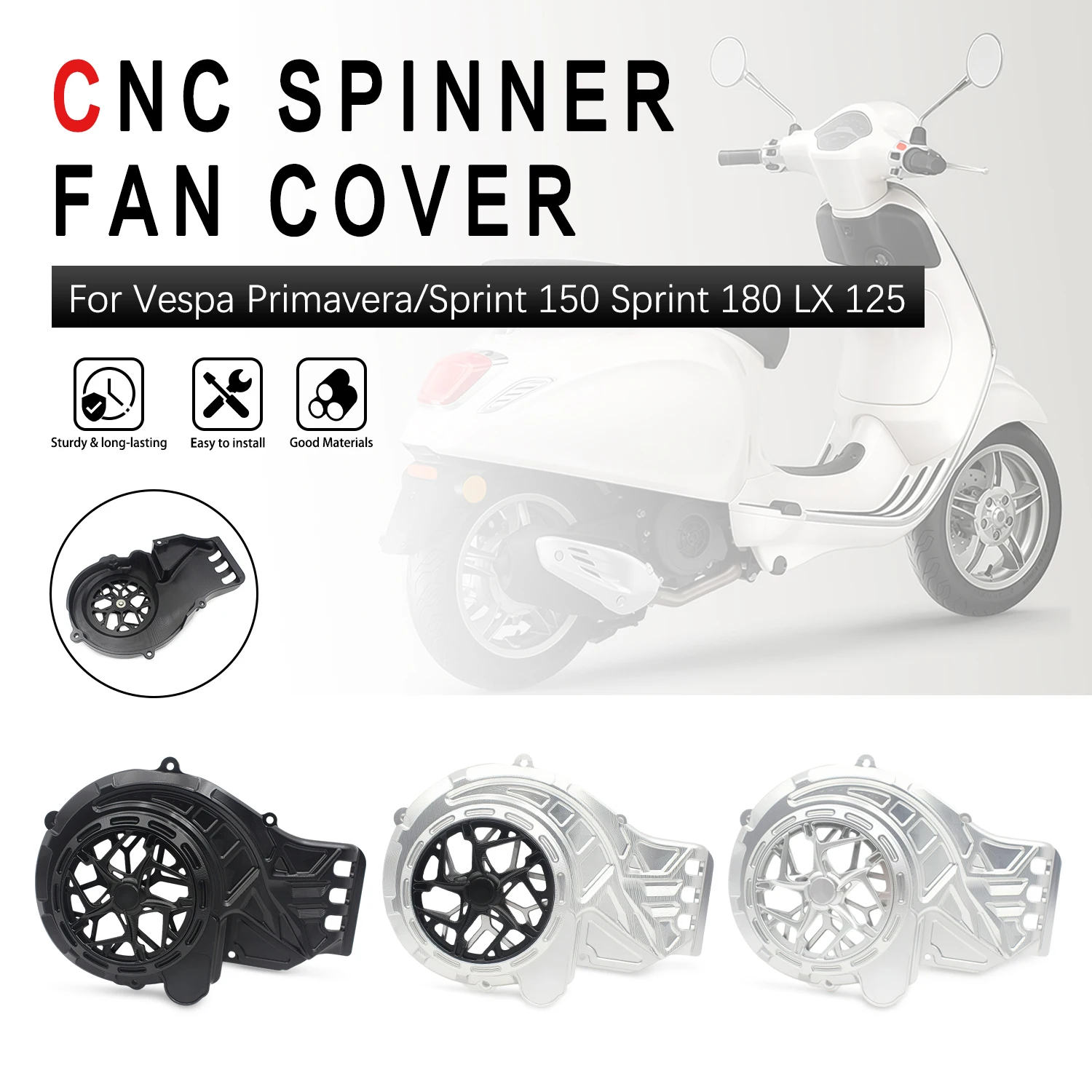 For Vespa Primavera Sprint 150 180 LX125 Scooter Engine Fan Guard Decorative Rotating Fan Cap Housing Replacement Accessories