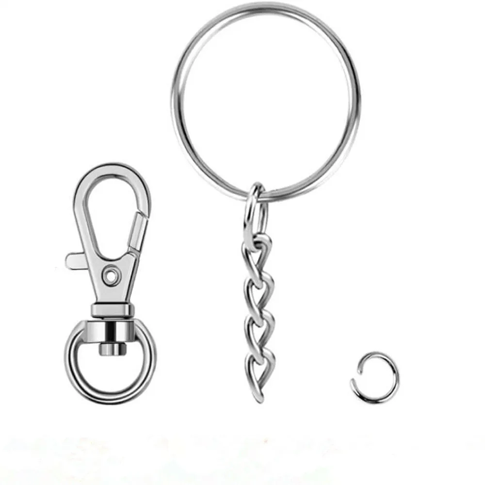 10/20/30/50PCS Swivel Spring Hook With Key Ring And Chain Keychain Clip Hook With Ring Lanyard Jewelry Making DIY Crafts