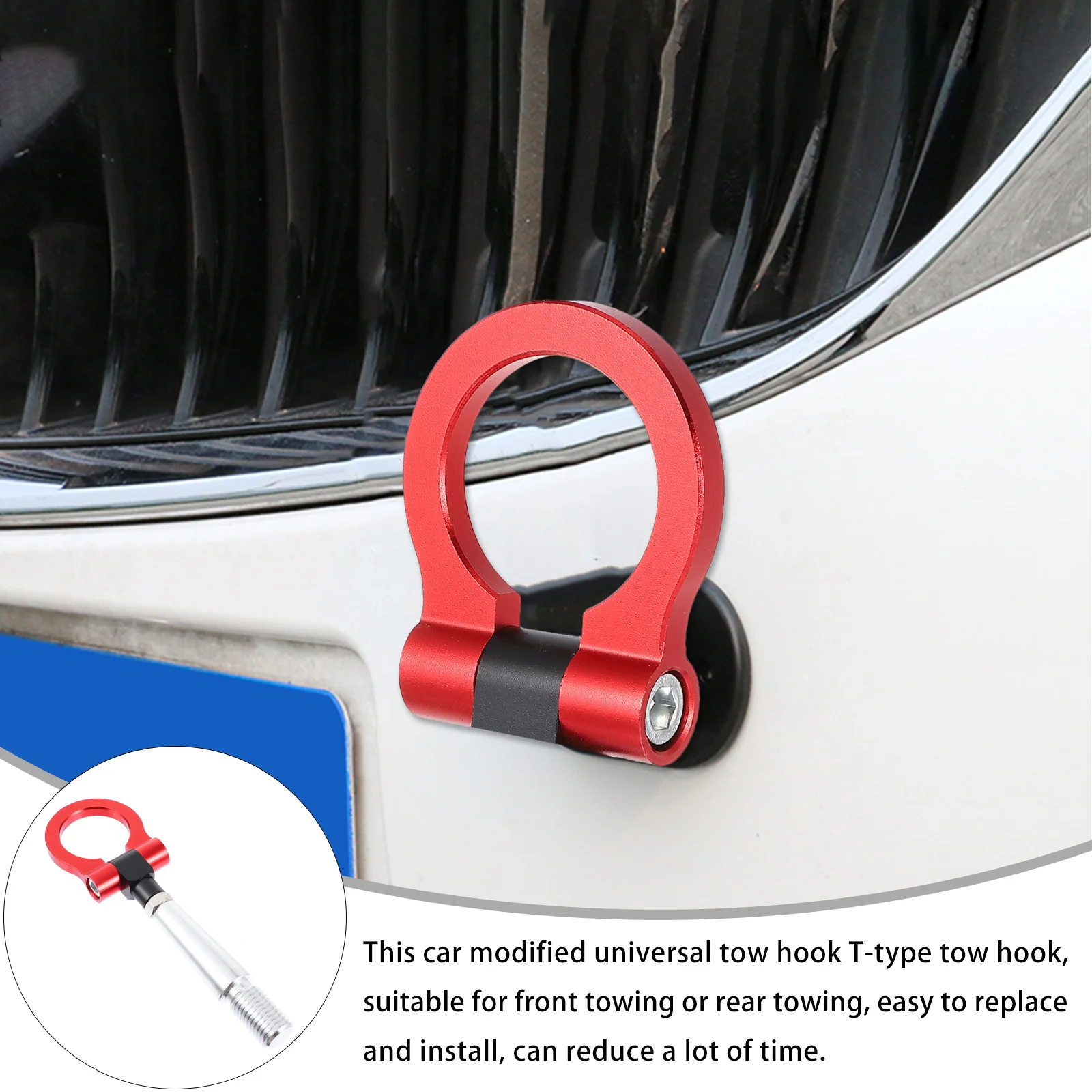 

Racing Car Tow Hook High Strength Aluminum Alloy Durable Towing Ring Hook Front Rear Bumper Trailer Towing Bar