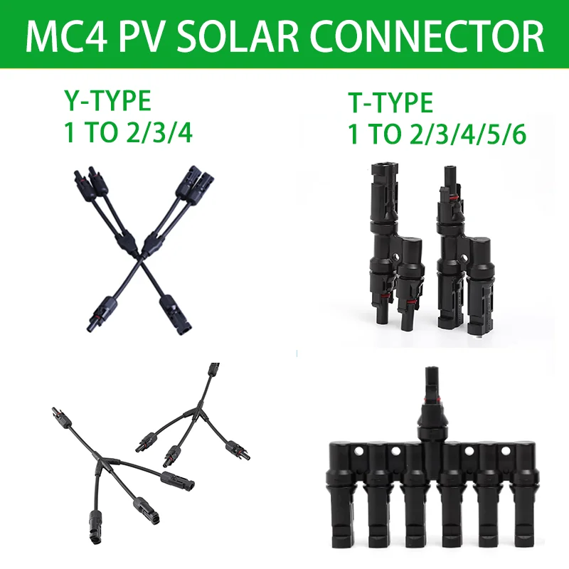 1/5/20/100 Sets Solar PV Connectors Y Branch T Branc Parallel Adapter Cable 1 to 2/3/4/5/6 Solar Cable Wire Plug for Solar Panel