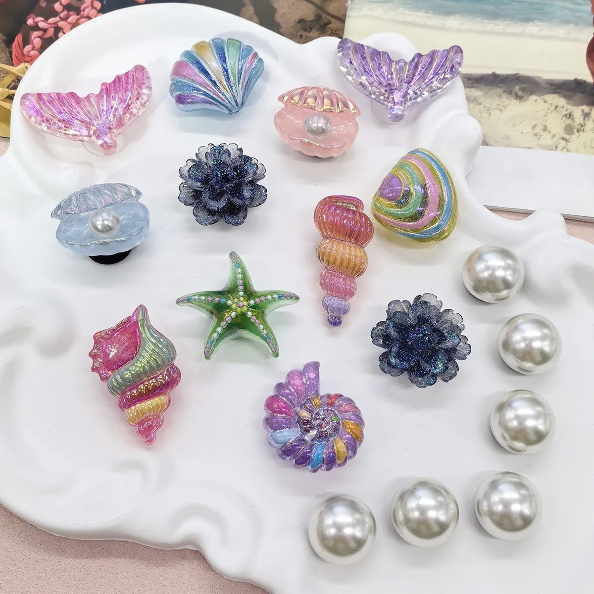 18PCS Conch Starfish ABS Shoe Charms Accessories Mermaid Tail Shell Shoe Buckles DIY Decorations Funny Flower Clogs Shoe Clips