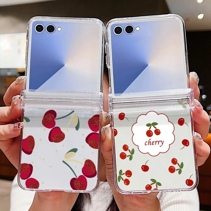Klare Handyhülle für Samsung Galaxy Z Flip 7, 6, 5, 4, 3, niedliches Kirschmuster, faltbar, PC-Hartschale für Samsung Z Flip5, Flip7, Flip6