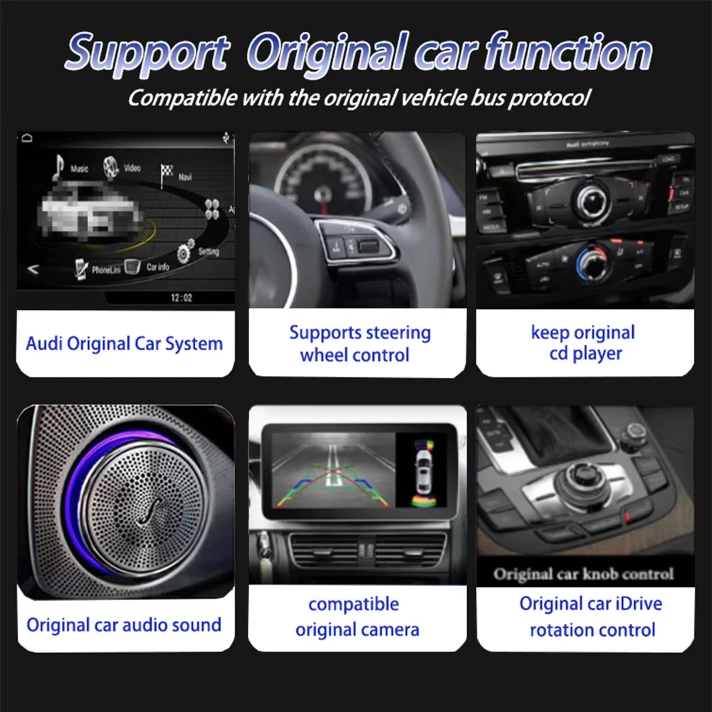 12.3 Inch  For Audi A4 A5 S4 S5 A4L B8 2009 - 2016 Carplay Android Auto Car Multimedia Player BT WIFI 4G GPS Navigation