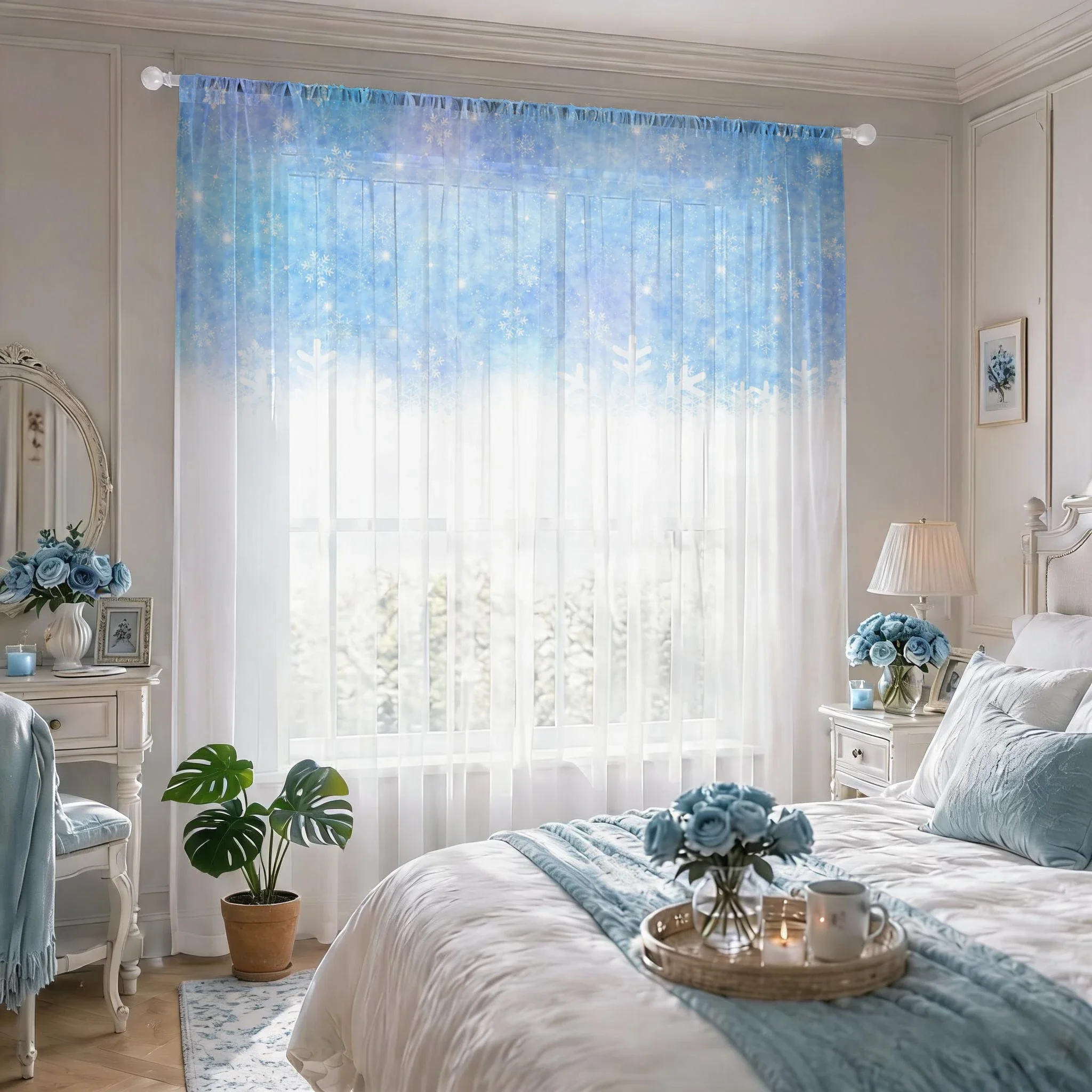 Floral Gradient Sheer Curtain, Good Quality Light Reducing Privacy Voile for Living/Bedroom/Kids Room,Mother's Day Gift