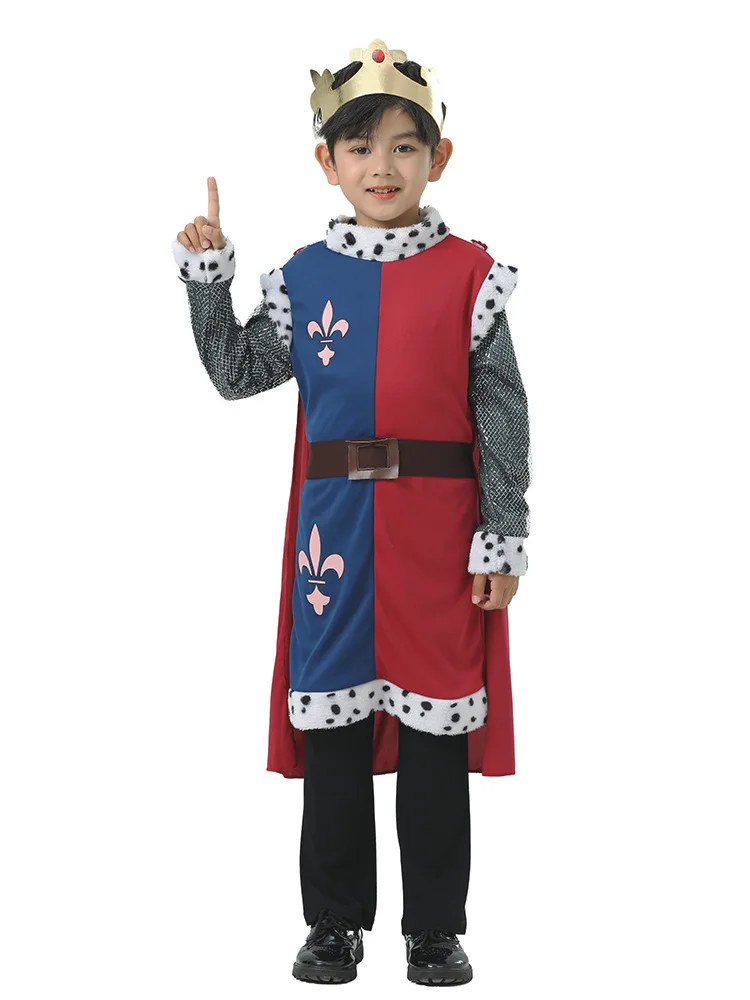 Mittelalter licher König Arthur Cosplay Anime Halloween Kostüm für Kinder Ritter König Krone Umhang Verkleidung Kleid Karneval Kleidung Kind