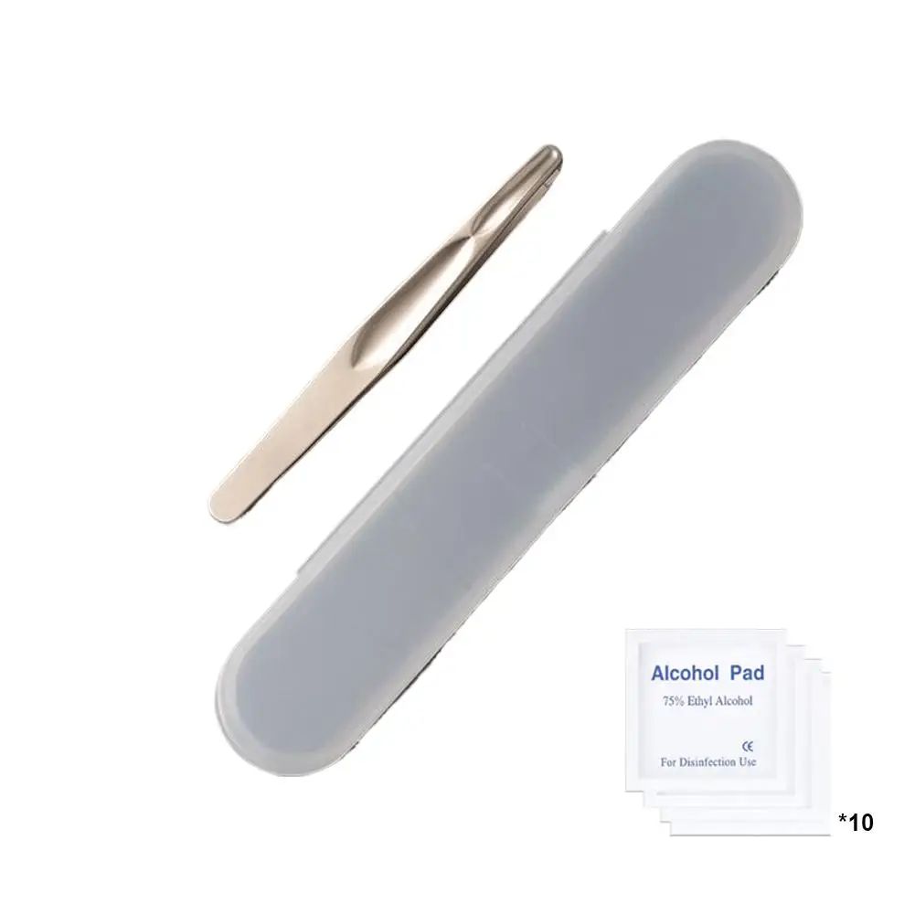 Stainless Steel Precision Tweezers Set Slant Tip Eyebrow Plucking Tool With Travel Case Alcohol Pads For Facial Grooming view 6