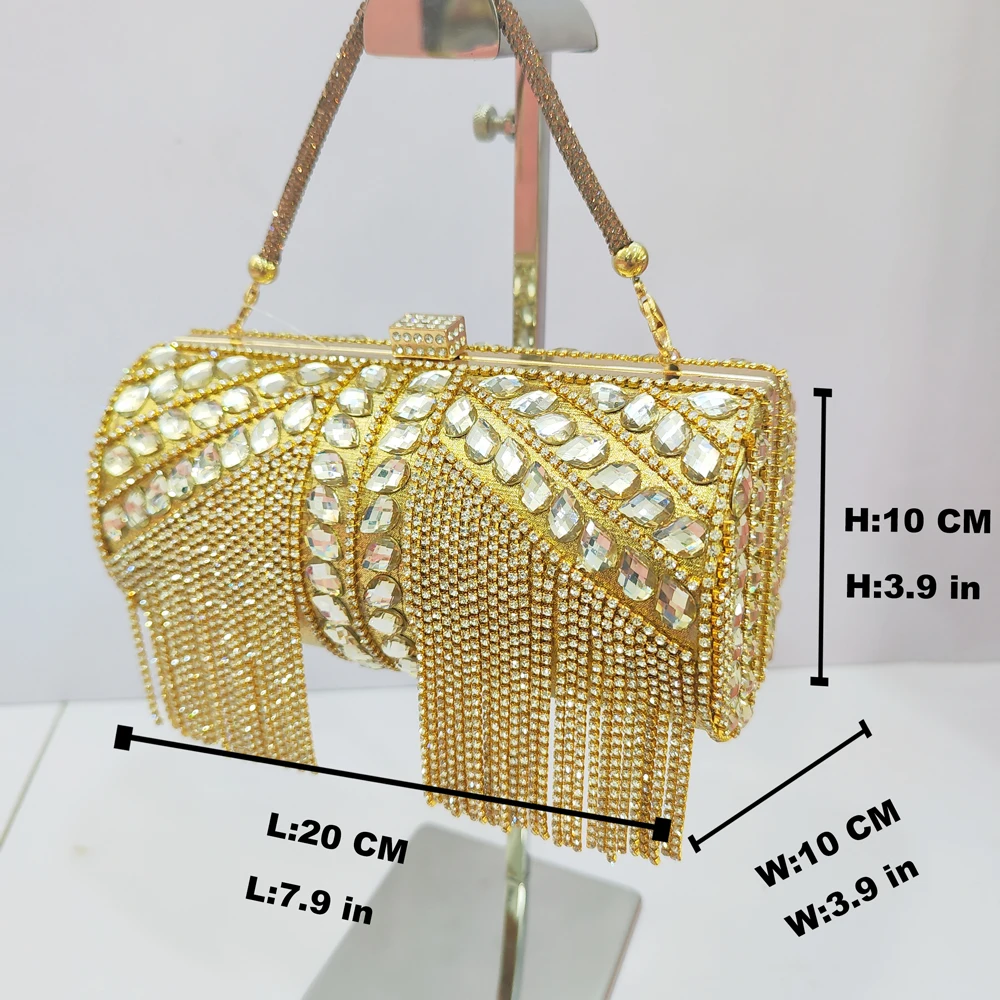 Tassel Rhinestone Handbags, Glitter Evening Clutch Bag Women's Cocktail Party Purse For Wedding Prom for Carnaval Music Festival