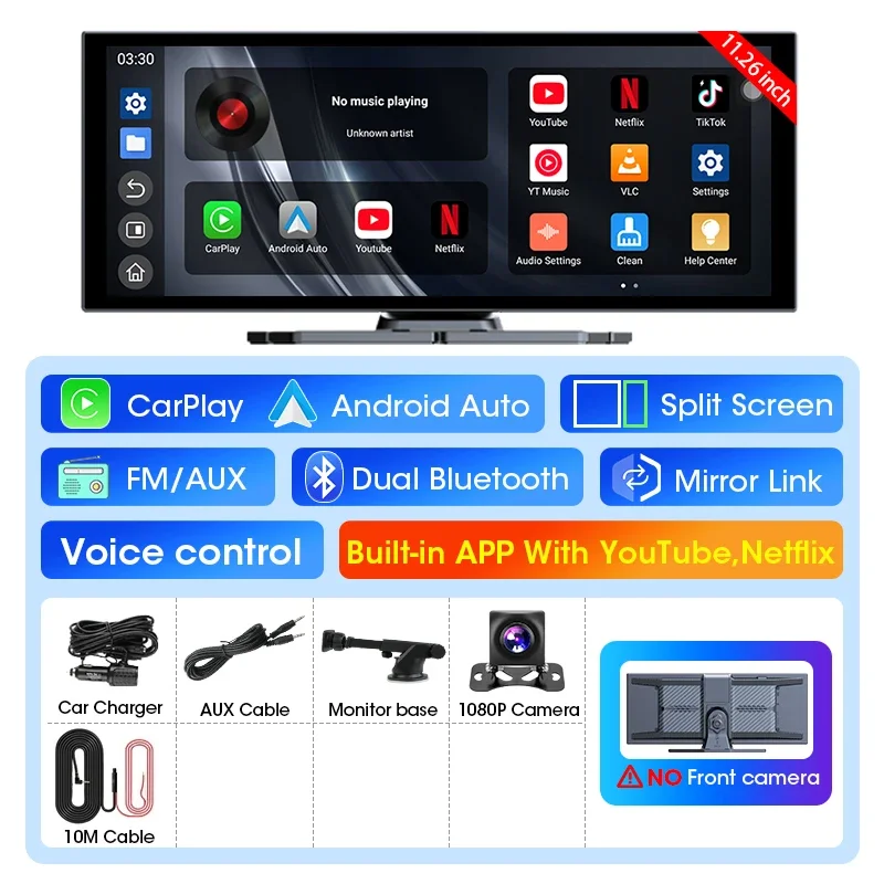 Universele 11.26 "Android Auto Multimedia Speler WIFI Bluetooth Draadloze Carplay Android Auto Monitor Ondersteuning YouTube Netflix