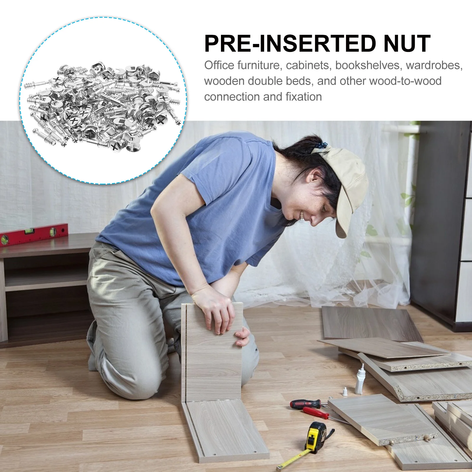 

50 set 28Mm Zinc Alloy Pre-Inserted Nuts Furniture Connectors Cam Fitting For Wood Board Connection Hidden Connector Kit