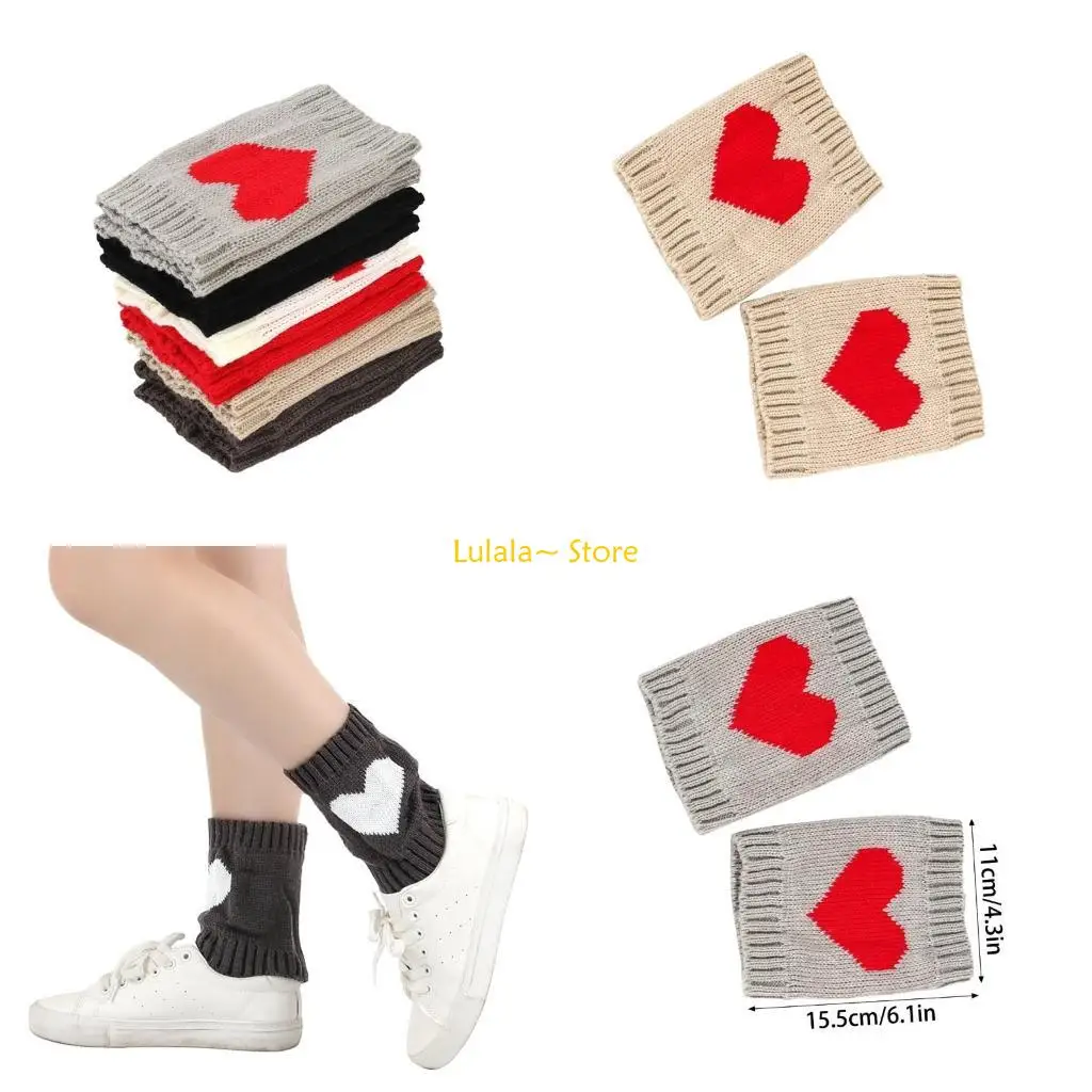 Y4QA Love Heart Knit Leg Warmers for Boots Women Short Ankle Leg Covers Warm Short Fashion Leg Warmers for Female