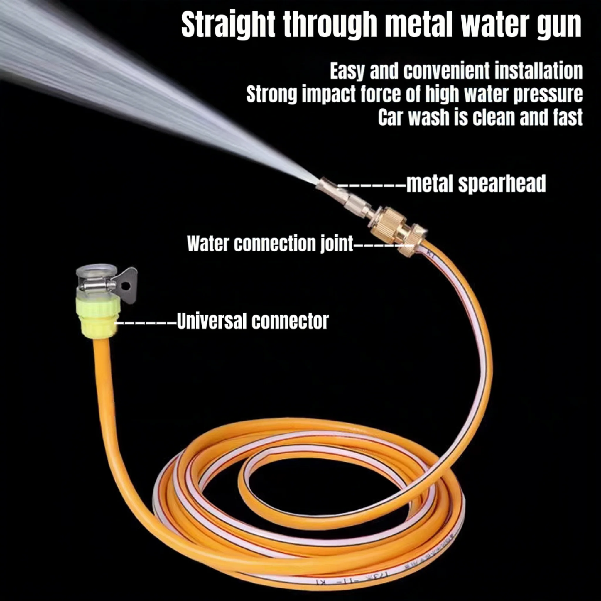 Alloy Water Gun High-Pressure Direct Spray Nozzle, Adjustable in Multiple Levels, Water Spray Gun for Car Washing and Watering