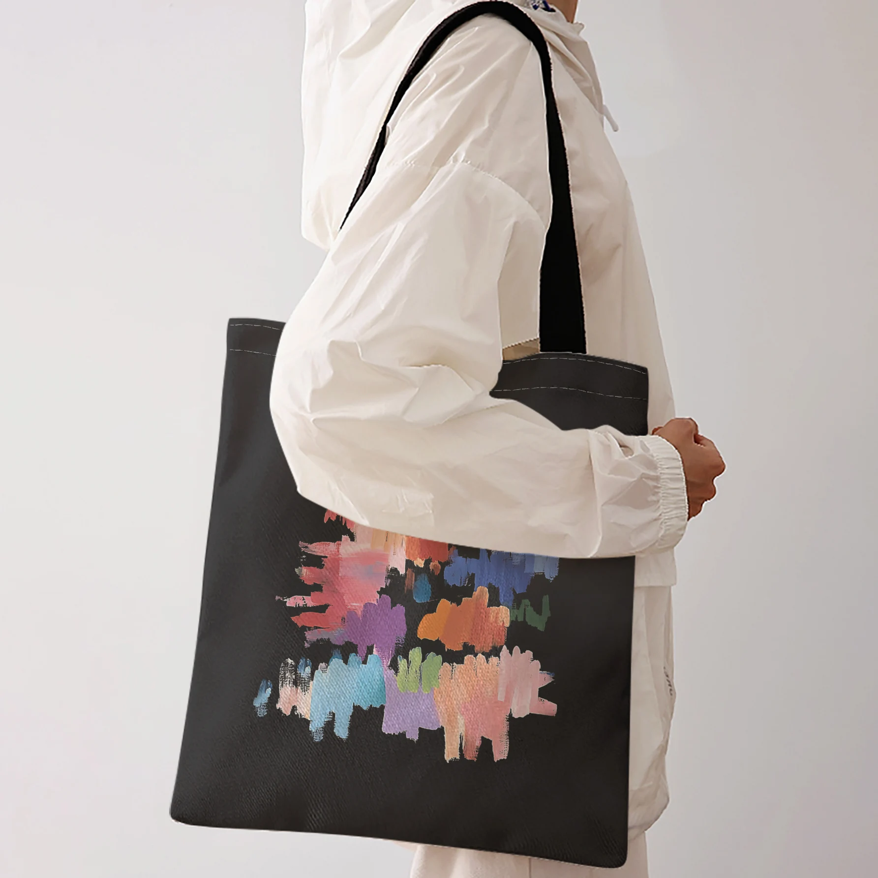 Multicolor Brush Stroke Abstract Print Tote Bag Large Capacity Shoulder Bag For Shopping Travel Daily Use