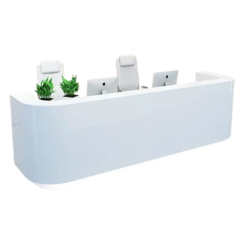 

Long - lastingMultifunctional Minimalist Reception Desks Stylish Classic Checkout White Reception Desks Light Front Mostrador Ba