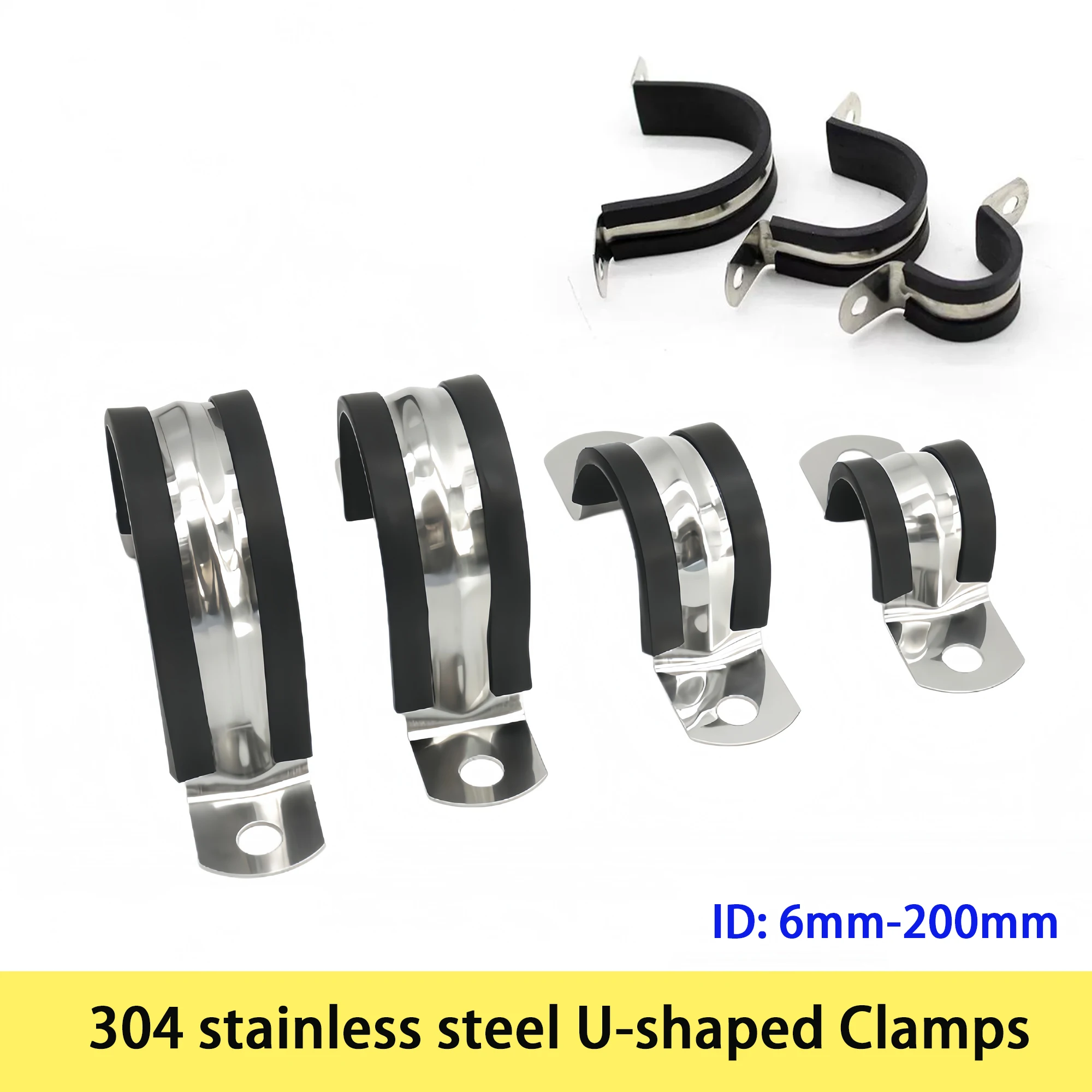 Cable Clamps 304 Stainless Steel U-Shaped Metal Clip Holder with Insulation Rubber Clamp Suitable for Rigid Pipes Hoses Cables