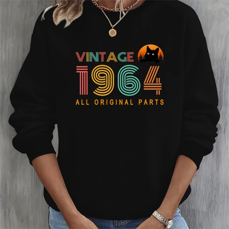 Women Sweatshirts Vintage 1960-1969 O-Neck Pullover Birthday Year 1964 Print Hoodies for Women Loose Long Sleeve Harajuku Hoodie