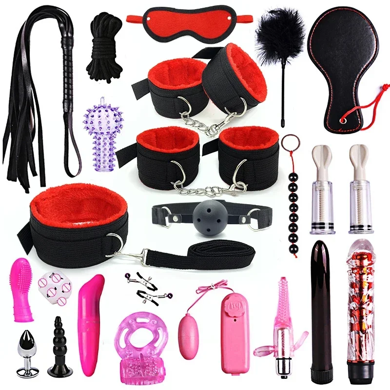 Kit de retenue de bondage BDSM, ensembles de jouets sexuels en cuir, accessoires sexuels pour couples adultes, plaisir sexuel pour femmes et hommes, 24 pièces