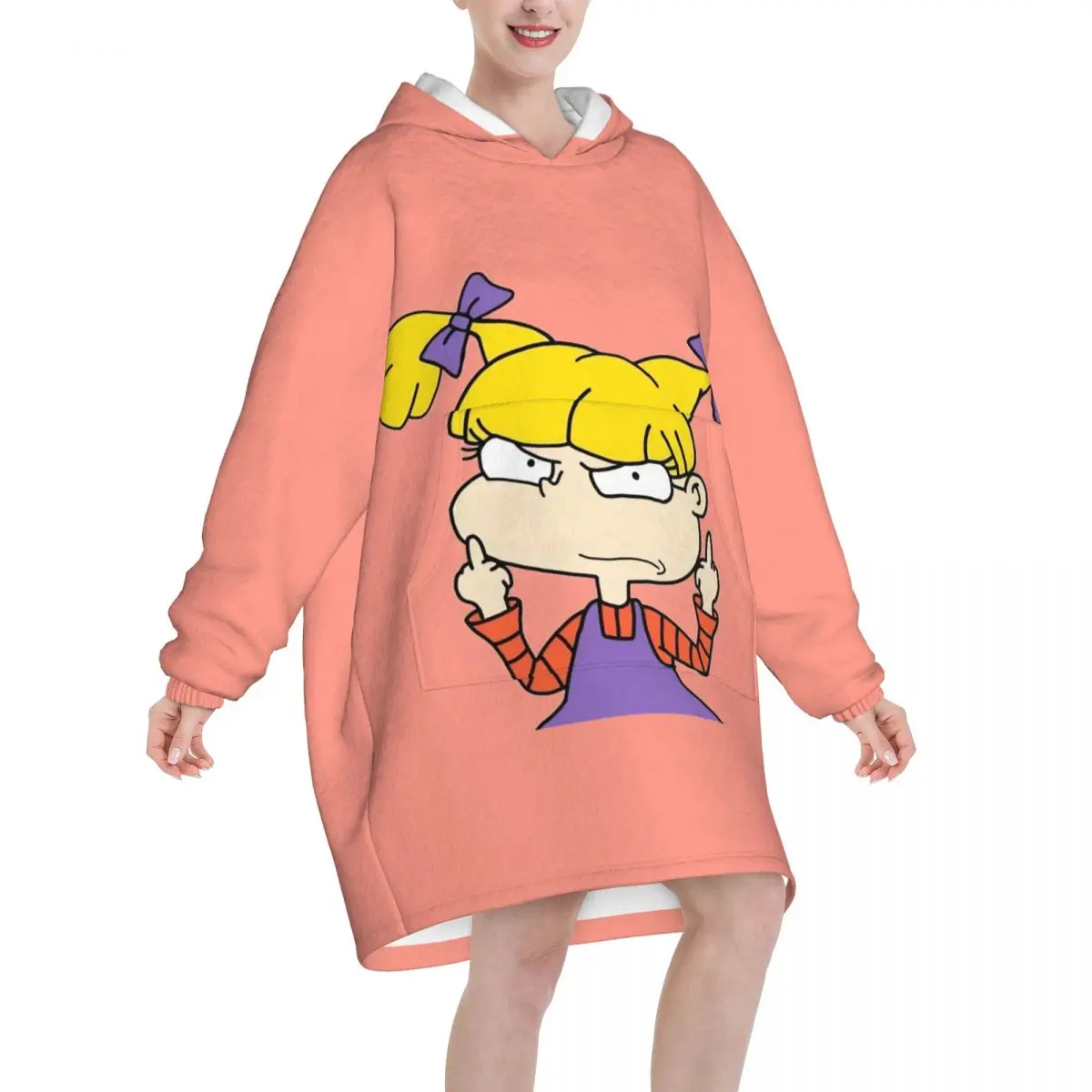 Cartoon R-Rugrats Wearable Blanket Hoodie for Women Men Oversized Sweatshirt Blanket with Pocket