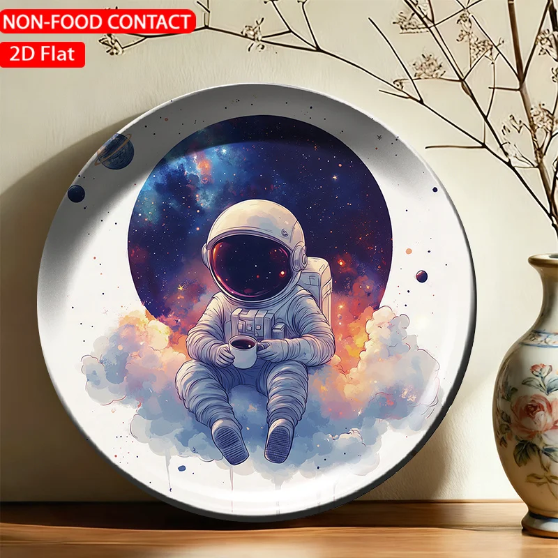 1pc FORJN Modern Ceramic Wall Plate - Coon Astronaut Decor Suitable for Home,, Kitchen & Office, Round Non-Food Contact