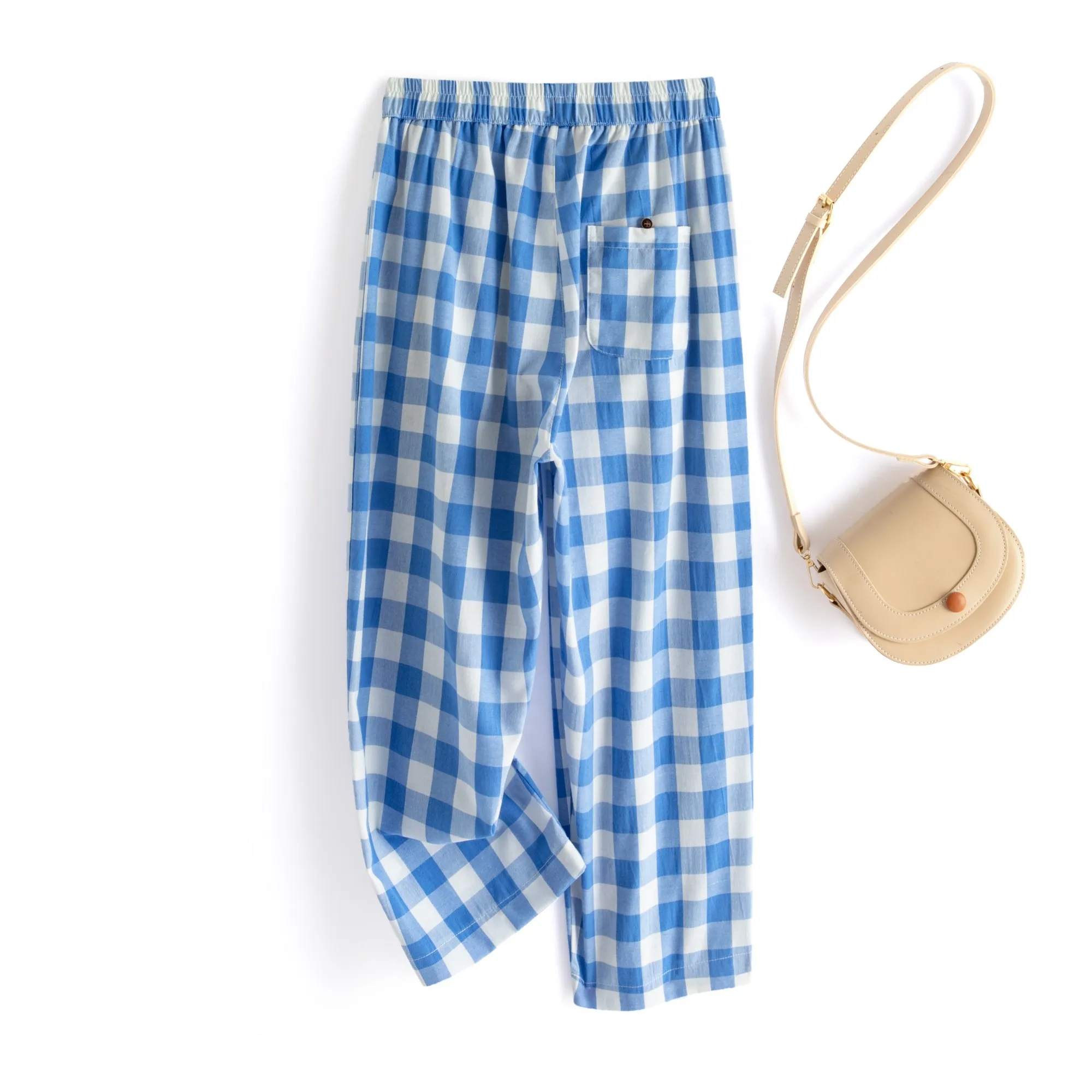 Damskie letnie cienkie spodnie z szerokimi nogawkami, jednolite, w kratę, zwiewne, codzienne spodnie z mieszanki bawełny i lnu, z wysokim stanem, długie.