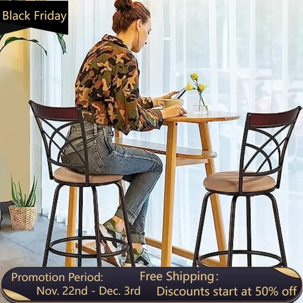 2-piece set of high stools, adjustable counter stools, steel tavern bar chairs, with 360 degree rotating seat countertop