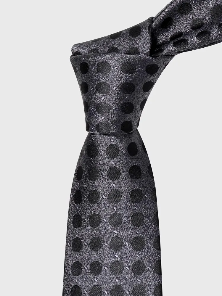 High Quality 100% Silk Fashionable Dark Gray Polka dot Silk Tie For Men's Formal Business Banquet 8cm Wide Hand Knotted Necktie