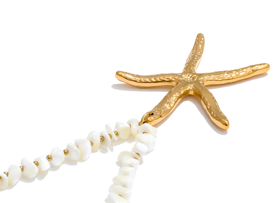 Yhpup 60 + 7 cm Ozean Stil Shell Handgemachte Kette Große Seestern Anhänger Halskette Edelstahl Strand Urlaub Schmuck 2025 – Detail 4