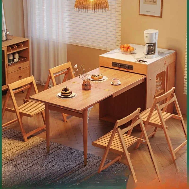 

Log color retractable folding island table and chair combination