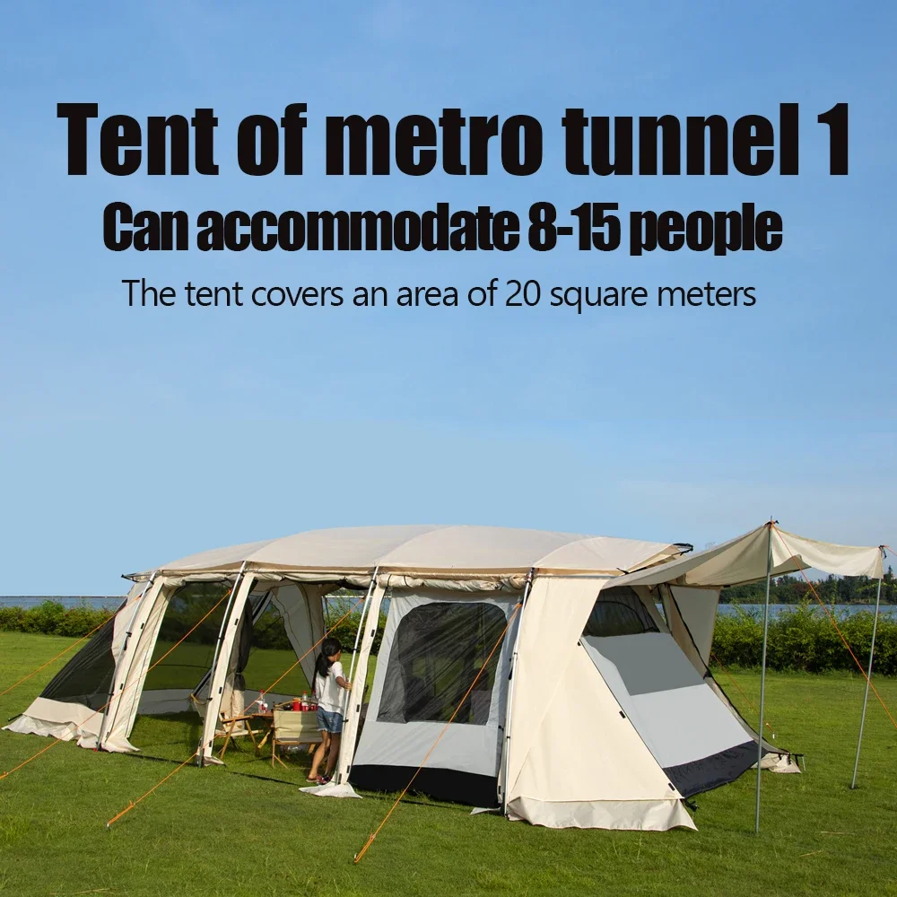 8 Person Large Tunnel Camping Tent For Family Luxury Camping Tube Tent